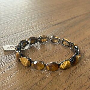 Rarities Carol Brodie Silver Pear-Shaped TIGER'S EYE Slip-On Bangle Bracelet NWT